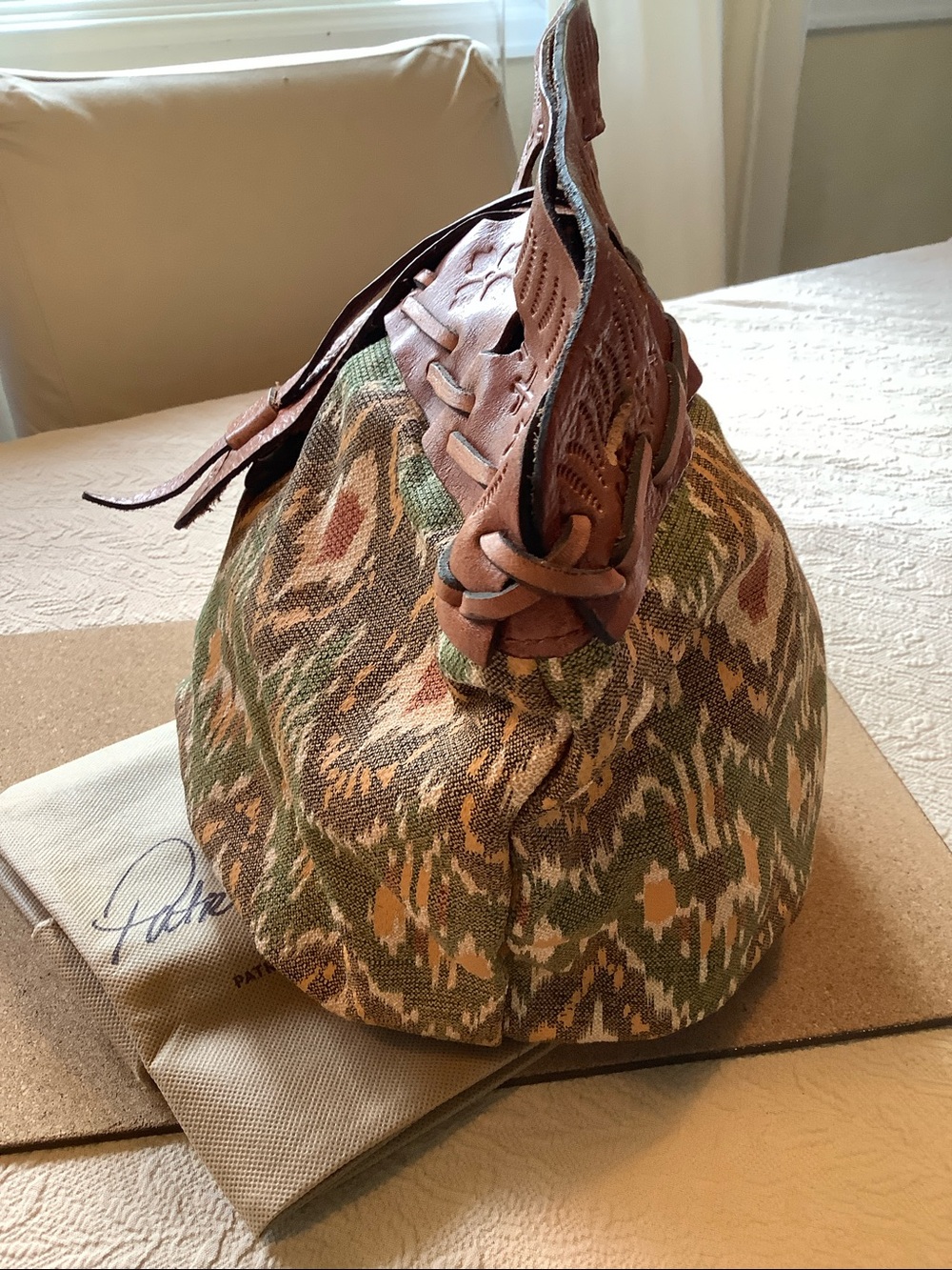 Patricia Nash Ikat Fabric & Leather Clutch Tote Bag - Picture 4 of 11